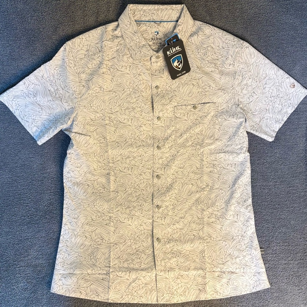 Kuhl Men's Short Sleeve Persuadr Button-Down in White with Light Gray Print